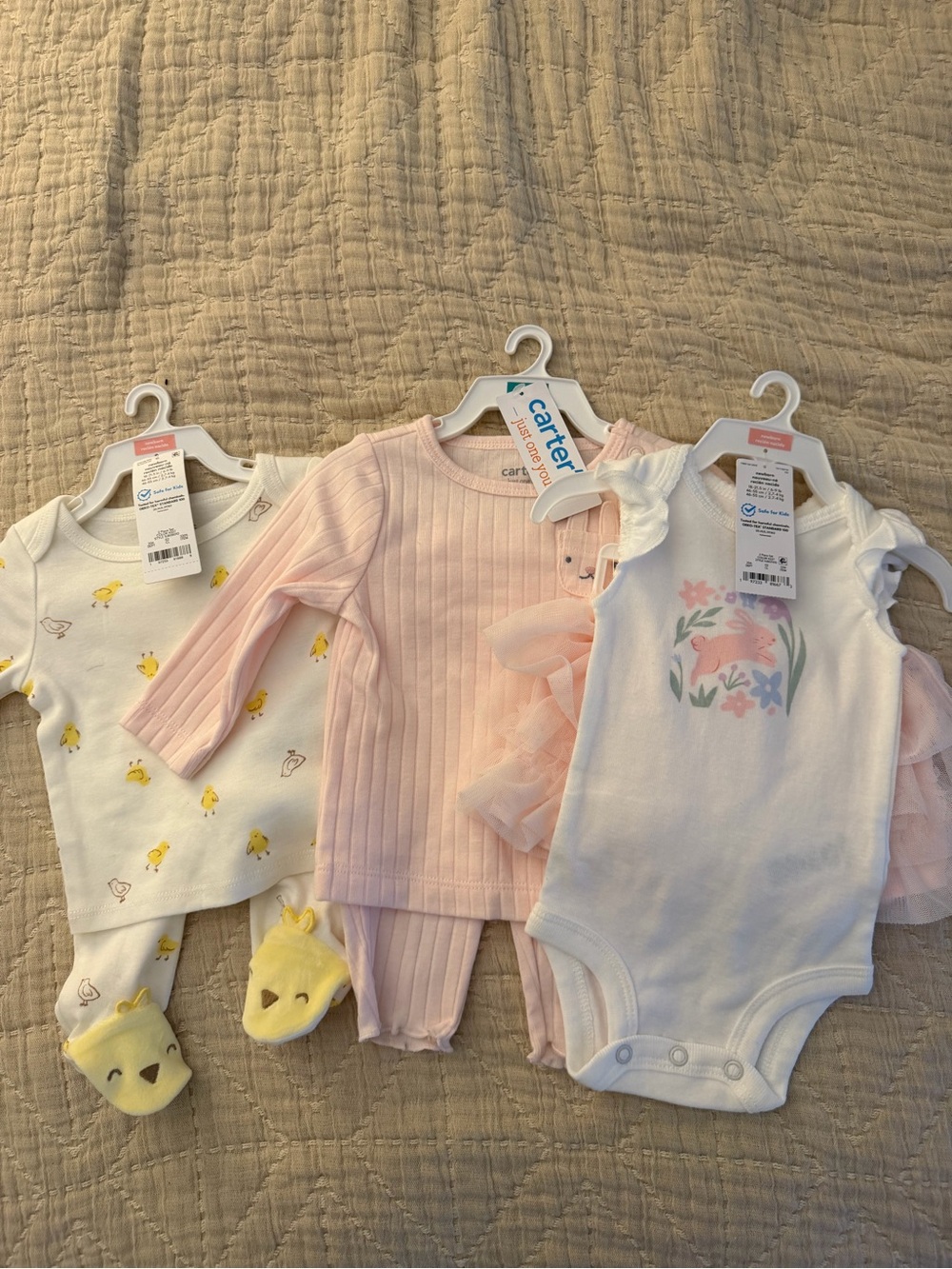 Carter's Pink, White & Yellow Baby Girls 3-Piece One-Piece and Pajama Set